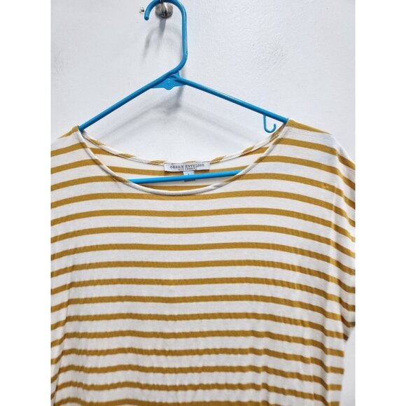 Green Envelope Womens Striped Top Large White Yellow Rounded Hem Short Sleeve - Picture 3 of 7